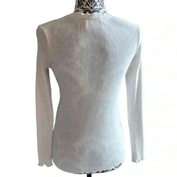 SELECTED Femme Long Sleeve Ribbed Tee Lettuce Hem White Crew Neck Women's Medium - Picture 4 of 13